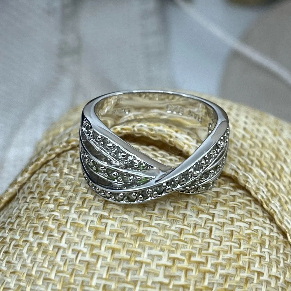 Vintage HAN 925 Sterling Silver Criss-Cross CZ Band Ring – Size 6.75 - Picture 9 of 17